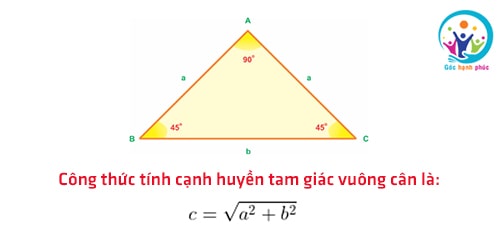 Công thức tính cạnh huyền tam giác vuông cân và bài tập có lời giải