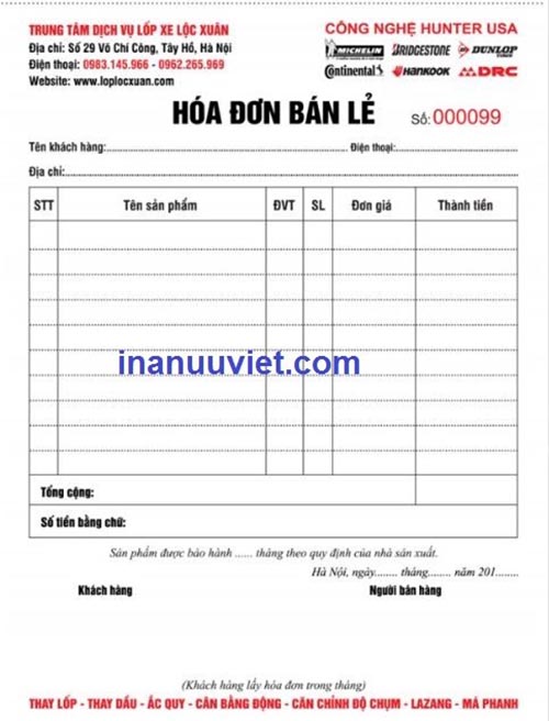 In hóa đơn giá rẻ tại in ấn Ưu Việt